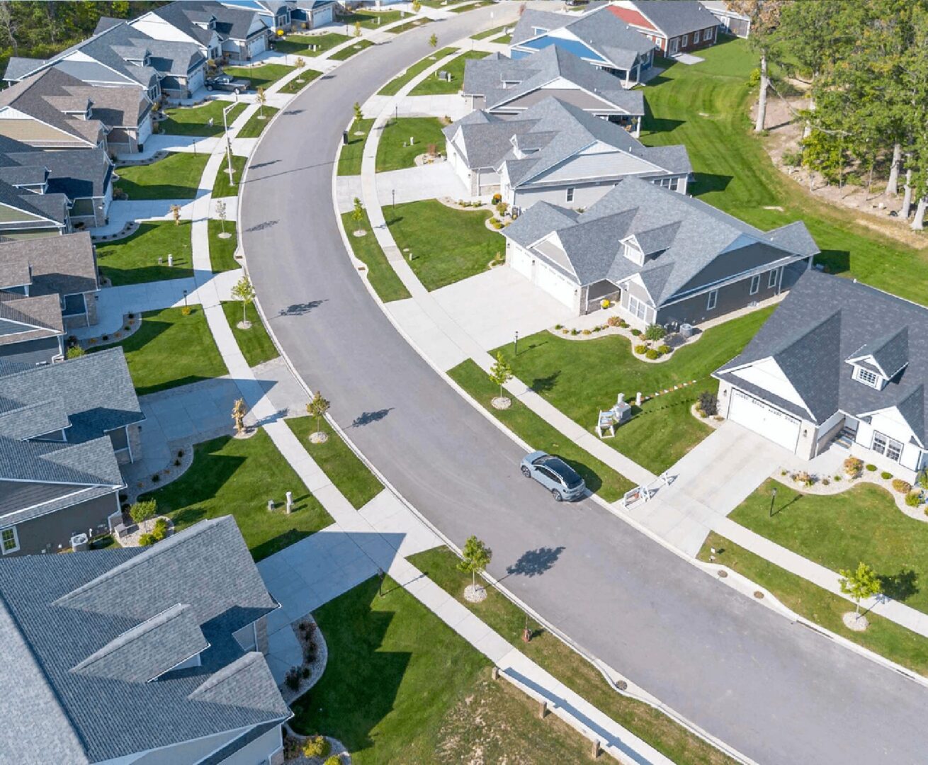 Curved street with modern houses